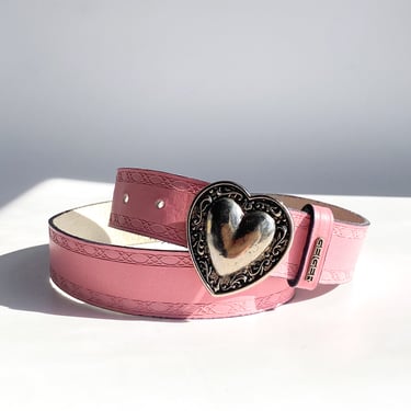 1990s Pink Leather Heart Belt