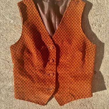 Vintage 70s Corduroy Vest Waistcoat Brown Orange Fall Autumn Outerwear Womens Small Medium by TimeBa