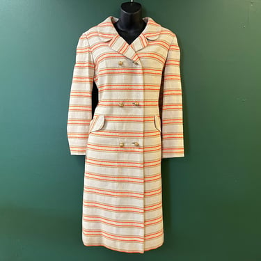 mod orange striped coat vintage long winter jacket large 