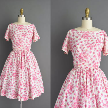 vintage 1950s pink floral dress l Small l 