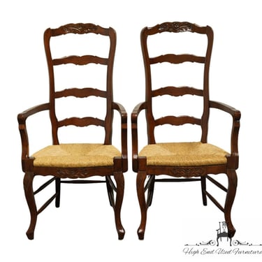 Set of 2 VINTAGE ANTIQUE Country French Style Rush Seat Ladderback Dining Arm Chairs 