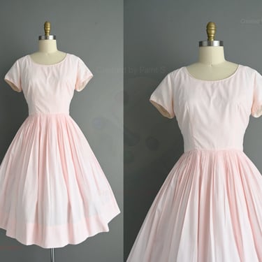vintage 1950s dress | Pastel Pink Cotton Shirtwaist Dress | Large 