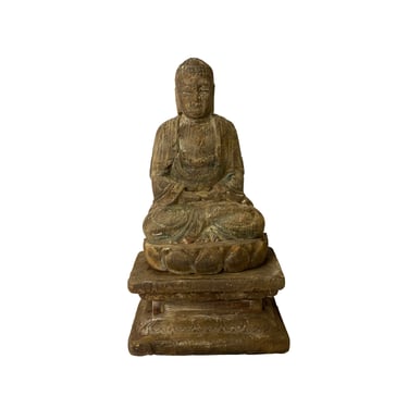 Rustic Wood Sitting Gautama Amitabha Shakyamuni Buddha Statue ws2059E 