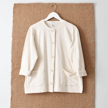 vintage natural cardigan top, cotton linen blend shirt jacket 