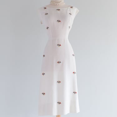Vintage 1950's Flower Basket Wiggle Dress By Alison, New York / ML