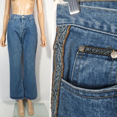 Vintage 90s No Excuses Flare Leg Jeans With Ribbon Side Seams Size 31x31 