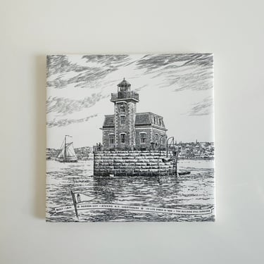 Hudson Athens Lighthouse Upstate New York Souvenir Tile by John F. Gould USA Vintage 1950s 