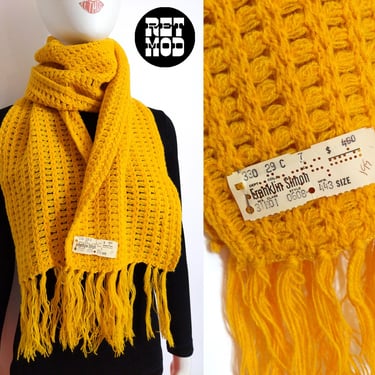 Deadstock Vintage 60s 70s Mustard Yellow Winter Scarf with Fringe 