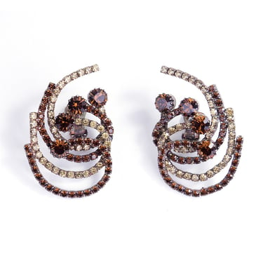 60s Amber &amp; Yellow Rhinestone Earrings