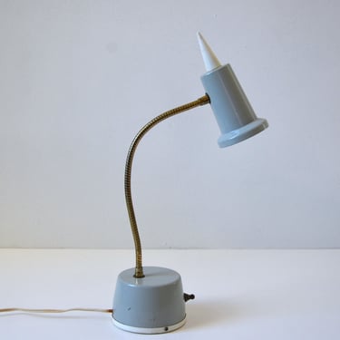 Small Scale Vintage Adjustable Gooseneck Task Lamp in Gray and White, circa 1970s 