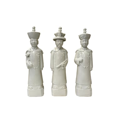 15" Chinese White 3 Standing Ching Qing Emperor Kings Figure Set ws3709E 