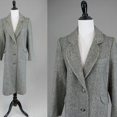 80s 90s Herringbone Coat - Black White - Wool Blend - Raywood and Stein - Vintage 1980s 1990s - M 