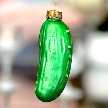 VINTAGE: Glass Pickle Ornament - Blown Glass Ornament - Good Luck Ornament - SKU 30-403-00040218 