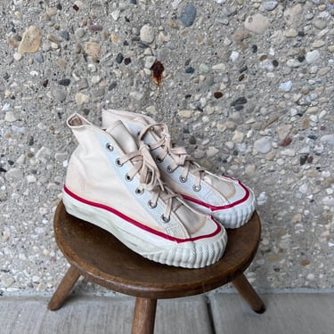 Kid Vintage Off White Canvas HI Top Sneakers | 60s Tennies USA MADE | Red stripe 