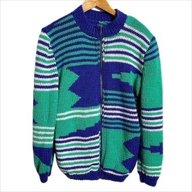 1980s vintage sweater jacket with zip front - unisex M-L 