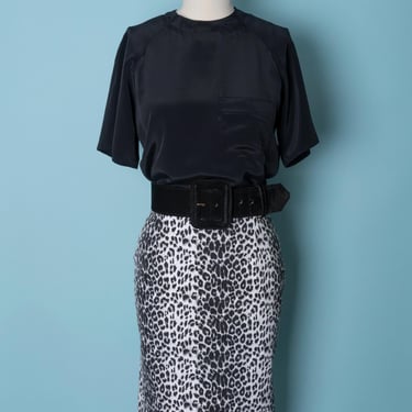 90s NYC Design Co Black and White Leopard Print Stretch Pencil Skirt 