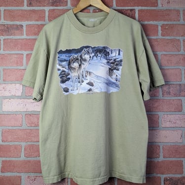 Vintage 2001 Wolf Pack in Snow ORIGINAL Nature Tee - Large 