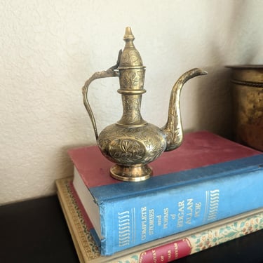 Etched Brass Aftaba Ewer Indian Teapot 