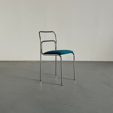 1 of 8 Bauhaus Chrome Tubular Steel and Green Velvet / 1980s Vintage Italian Modernist Stackable Dining Chairs 