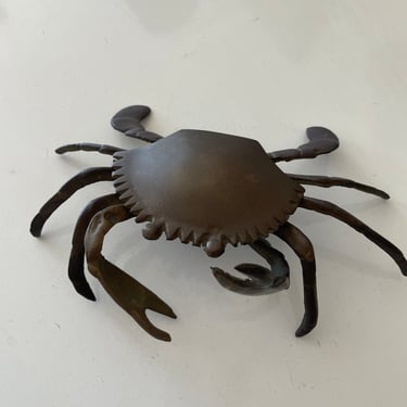 Brass Crab Ash Tray with removable insert | 1950s patina brass incense trinket dish 