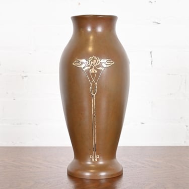 Silver Crest Arts & Crafts Sterling Silver on Bronze Vase