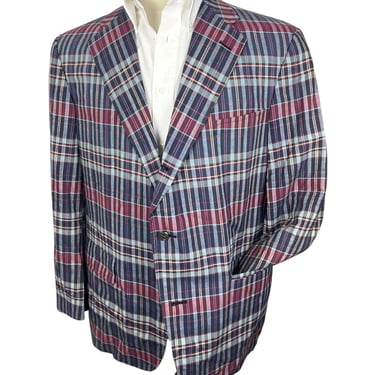 Vintage 1980s BROOKS BROTHERS Madras Plaid Cotton Sack Jacket ~ size 42 R ~ 3 Roll 2 ~ sport coat / blazer ~ Preppy / Ivy / Trad 