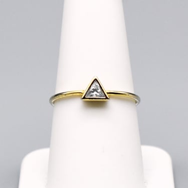 90's minimalist size 7.75 sterling vermeil crystal triangle ring, edgy 925 silver geometric stacker 