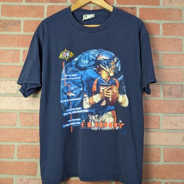 Vintage 90s NFL Denver Broncos Football ORIGINAL John Elway Portrait Tee - Large 