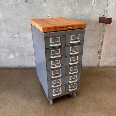 Vintage Industrial Cabinet Island With Butcher Block Top