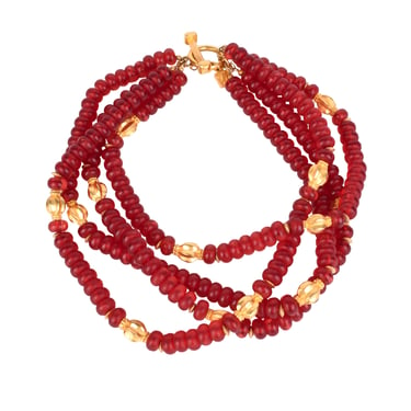 Karl Lagerfeld Vintage Red and Gold Multistrand Necklace