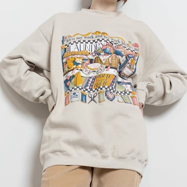 LAUNDRY DAY SWEATSHIRT pullover crewneck oversize beige Wholesome Crafty Scrapbook fleece / Large 