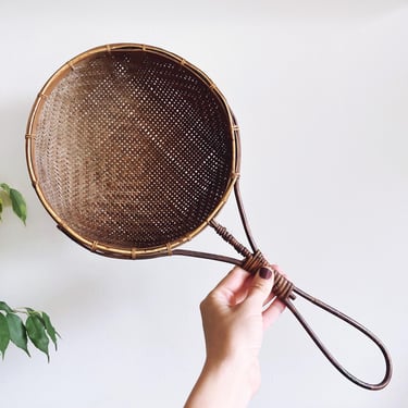 Vintage Woven Rattan Rice Strainer 