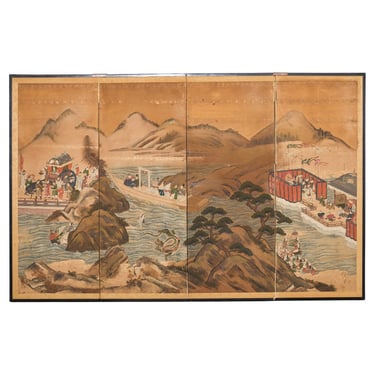 Japanese Edo Four Panel Screen Tale of Taishokan