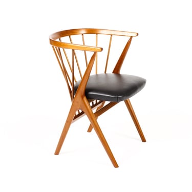 Danish Modern / Mid Century Teak No. 8 Captain’s Dining Chair — Helge Sibast — Black Leather 