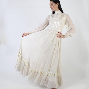 Gunne Sax Brand Dress, Victorian High Lace Neckline, Jessica McClintock Cottagecore Maxi 