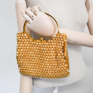 1970s Delill Gold Beaded Evening Bag 