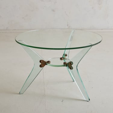 Italian Petite Round Glass + Lucite Cocktail Table, Italy Circa 1950s