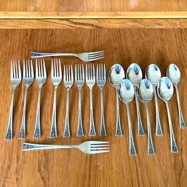 vintage stainless flatware floral handles Northland forks spoons 16 pieces 