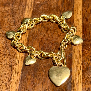 Vintage Gold Tone Heart Charm Toggle Bracelet Retro Love Charms Fashion Jewelry 