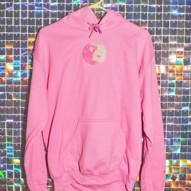 Pink Tufted Hoodie, yin-yang, mushroom, handmade gift, unique gift 