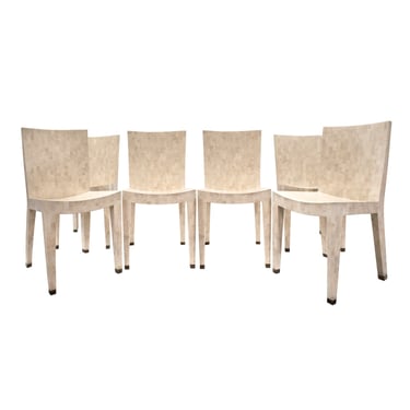Karl Springer Set of 6  "J.M.F. Dining Chairs" in Tessellated Fossilized Coral 1980s