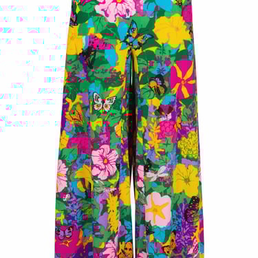 Ken Scott 1966 Butterfly Floral Print Jersey Vintage Palazzo Pants Sz XS 