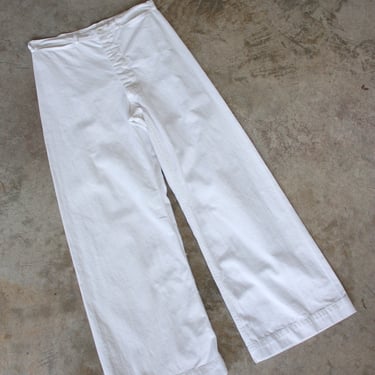 40s 50s US Navy White Wide Leg Cotton Trousers 32 Waist 