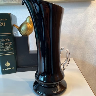 Art Glass Black Amethyst Glass Pitcher Vase | Glass Amethyst Jug with handle | Black Amythyst Art Glass Pitcher with handle | Amethyst Vase 