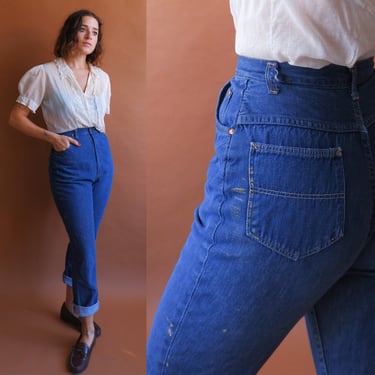 Vintage 60s Denim/ 1960s High Waisted Straight Leg Jeans/ Size 25 Small 