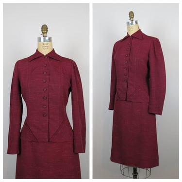Vintage 1940s skirt suit blazer two piece set red Lampl 