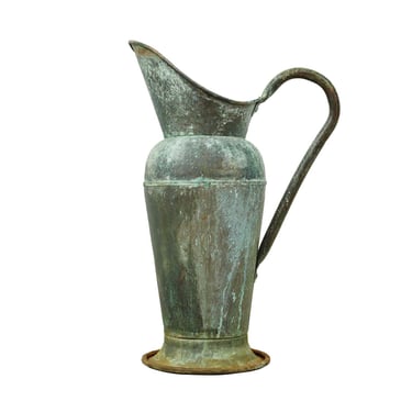 European Patina Copper Jug with Extended Handle