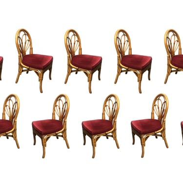 Restored Rattan Petal Fan Back Dining Chairs Set of 10 