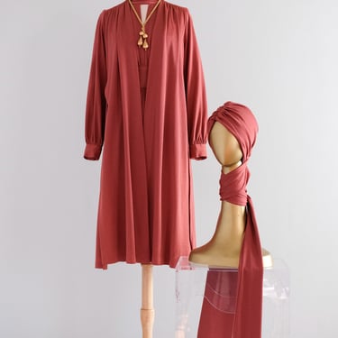 Vintage 1970's Sedona Red Jersey Hooded Ensemble by Joy Stevens / M