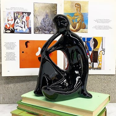 Vintage Statue Retro 1990s Contemporary + Matisse + Nude Man Sitting + Black Ceramic  + Modern Home and Table Decor + Naked + Post Modern 